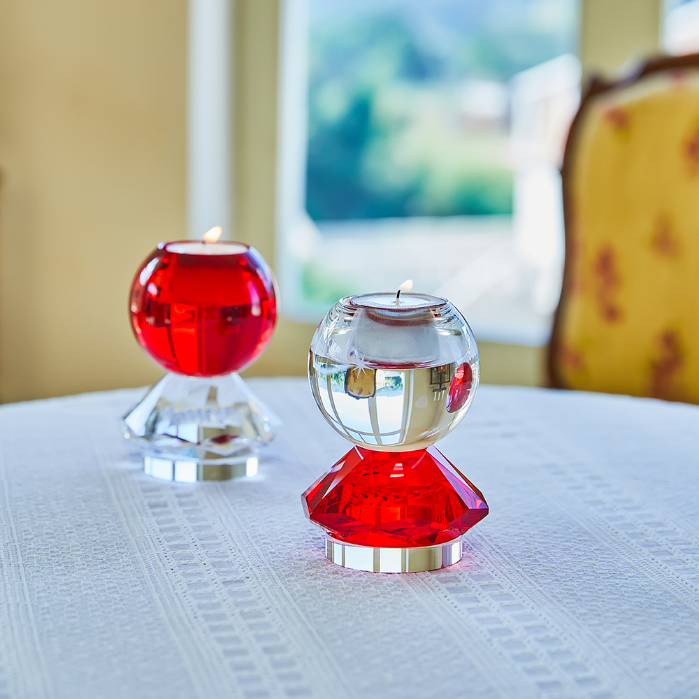 Portavelas de cristal de diamante rojo bola transparente