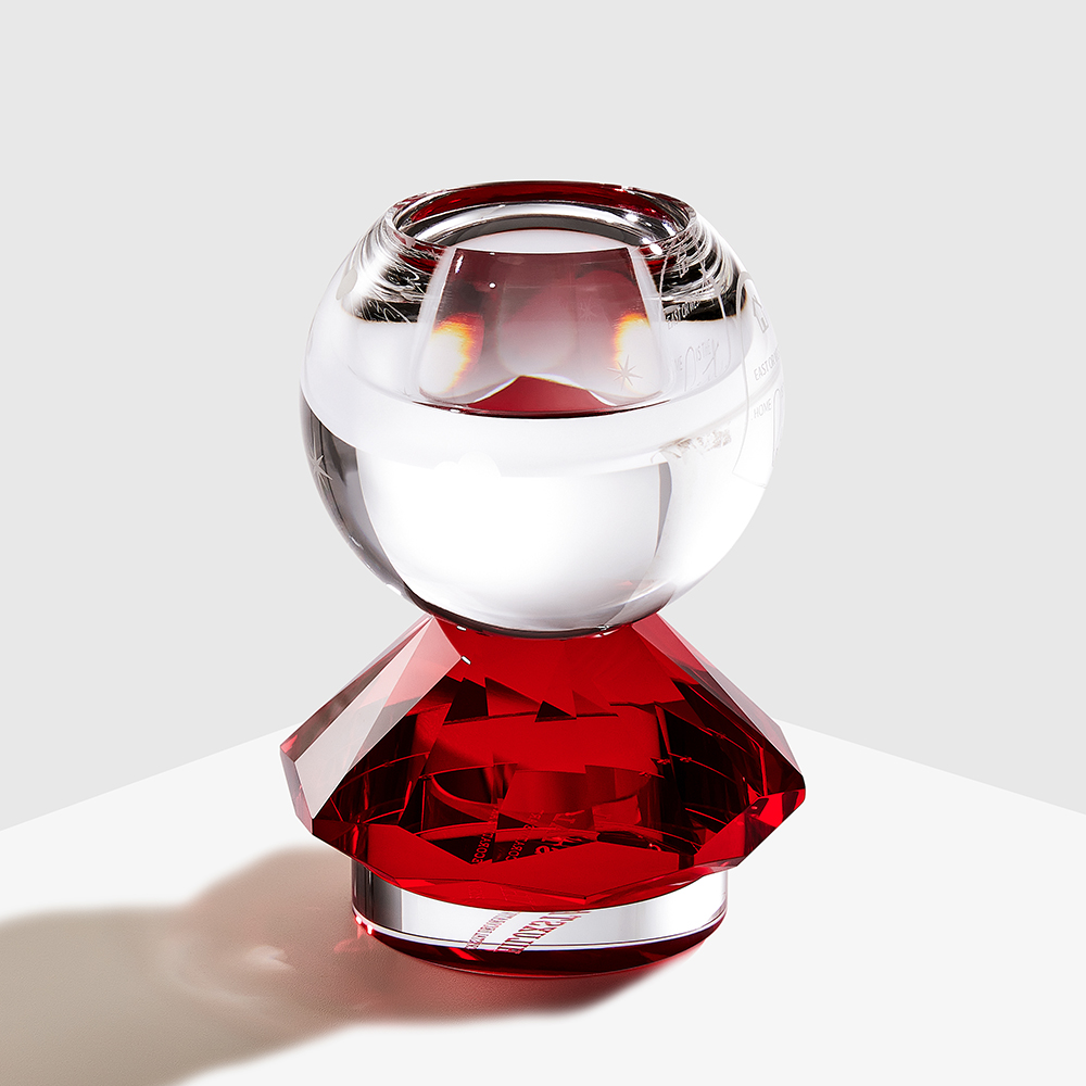 Portavelas de cristal de diamante rojo bola transparente