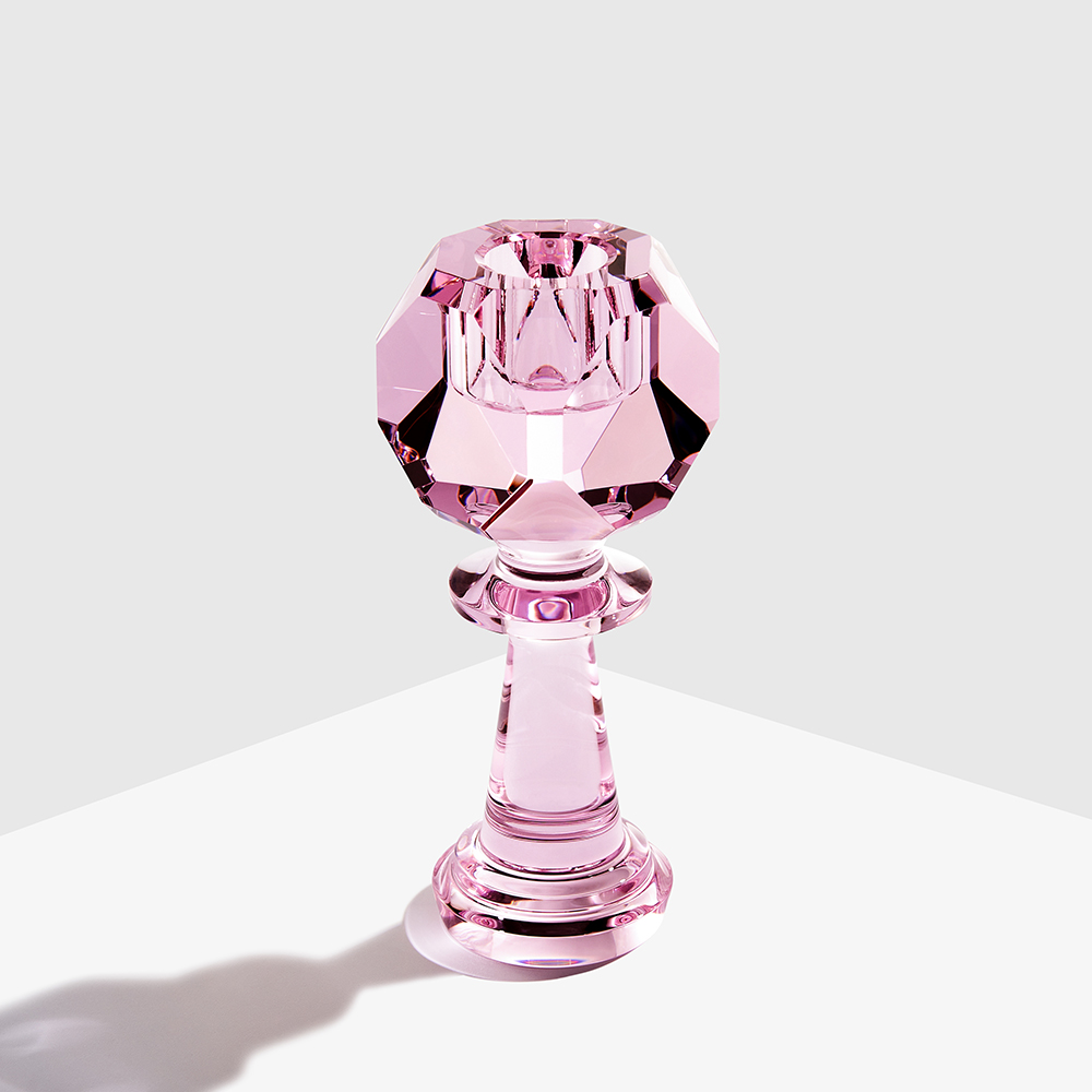 Portavelas de cristal de diamante cuadrado rosa